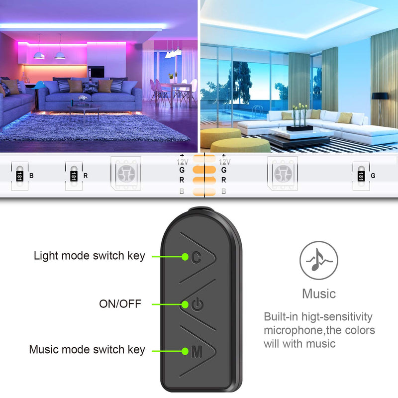 [AUSTRALIA] - LED Strip Lights, Moobibear 10M/32.8FT Flexible Strip Light SMD 5050 RGB with Bluetooth Controller Changing Tape Lights kit with LED Sync to Music for Bedroom,Kitchen Under Counter, Under Bed Lighting 32.8ft Rgb-bluetooth App 