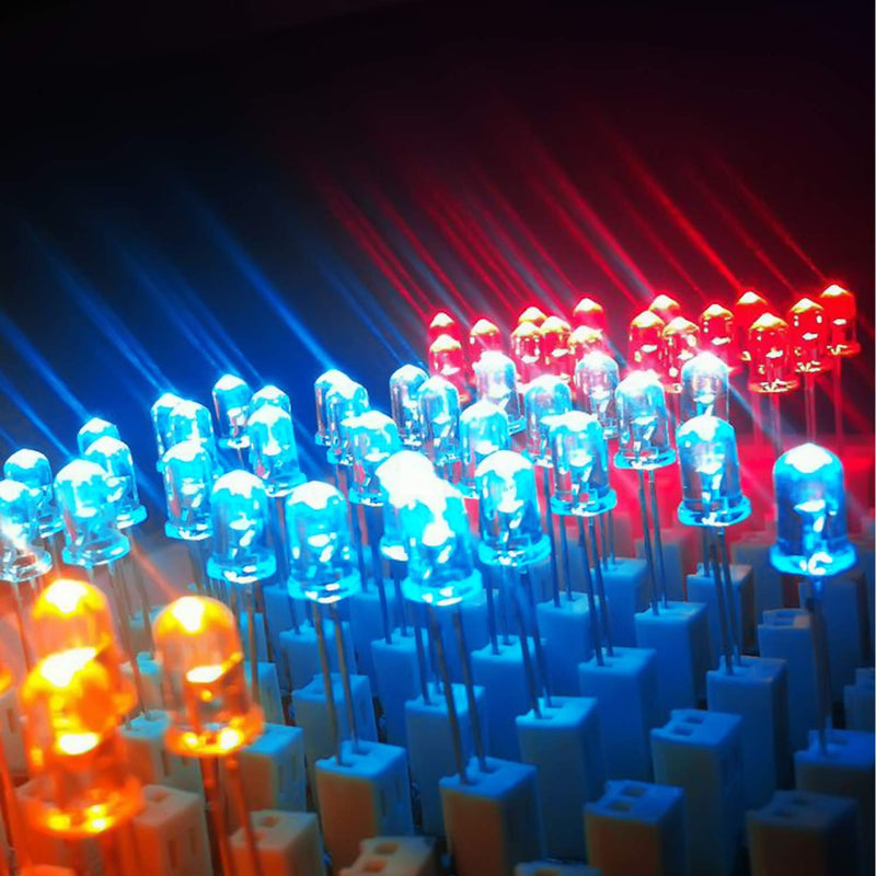 Novelty Place 100 Pcs (5 Colors x 20pcs) 5mm White/Red/Yellow/Green/Blue LED Diode Lights - DC 2V-3V 20mA Emitting Diodes LEDs Bulb - DIY Science Project Electronics Components Lighting Kit