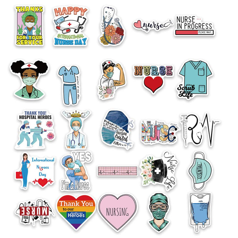 50pcs Funny Nurse Vinyl Stickers and Decals for Water Bottles Laptop Cars Planners Scrapbooking Graduation Cap Tumblers MacBook Pro Phone Yeti Cups Computer Vehicles Nurse Stickers