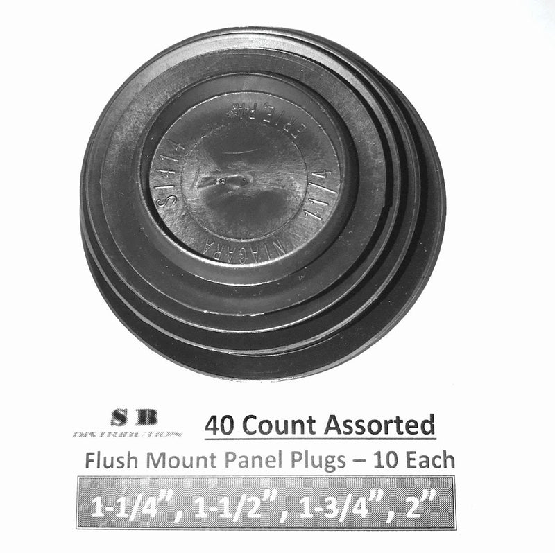 (Lot of 40) CAPLUGS | Flush Mount Black Hole PANEL PLUGS | Assorted "10 Each" ( 1-1/4", 1-1/2", 1-3/4", 2" ) for Auto Body and Sheet Metal Thickness range 03 - .08 Inch | by SBD