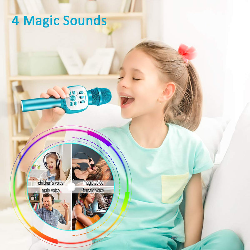 [AUSTRALIA] - Kids Microphone,ZealSound Wireless Bluetooth Karaoke Microphones with Flashing LED Lights, Magic Sing Voice Changer Portable karokee microfonos Speaker Sing Recording for Christmas Birthday Party Blue 