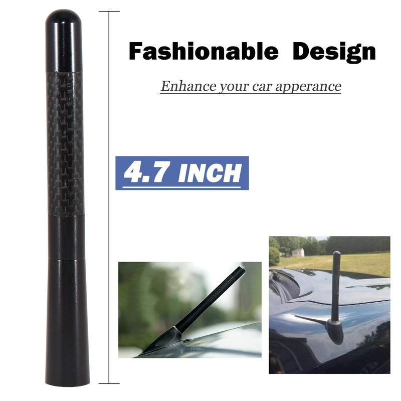 Anina 4.7” Universal Car Carbon Fiber Antenna Mast Compatible with Nissan/Ford/Dodge/Jeep/Mercedes-Benz/Toyota/Honda/Lexus for AM/FM Radio Black