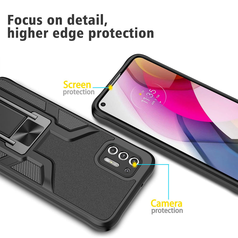COANJIUO Kickstand Series for Moto G Stylus 2021 Case, Protective Hybrid Armor Shockproof Cover with Magnetic Car Phone Mount Holder Metal Ring Stand, Black