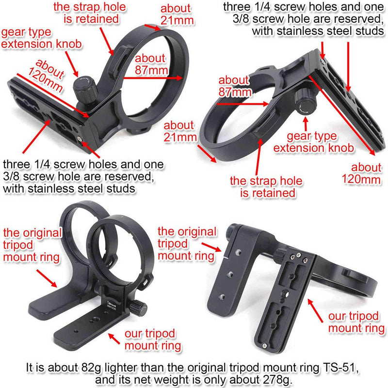 Tripod Mount Ring, CNC Machined Lens Collar Support Stand for Sigma 120-300mm f/2.8 DG OS HSM Sports Lens Bottom is ARCA Fit Quick Release Plate Compatible with Tripod Ball Head of ARCA-Swiss Fit