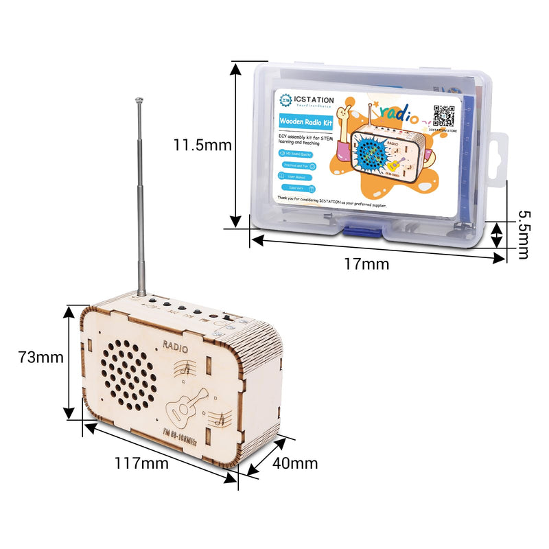 FM Radio Kit, Icstation DIY Wooden Radio Kit Assembly Projects for Adults FM 88-108MHZ Radio with Battery Assembly Kit for School Student STEM Learning Teaching