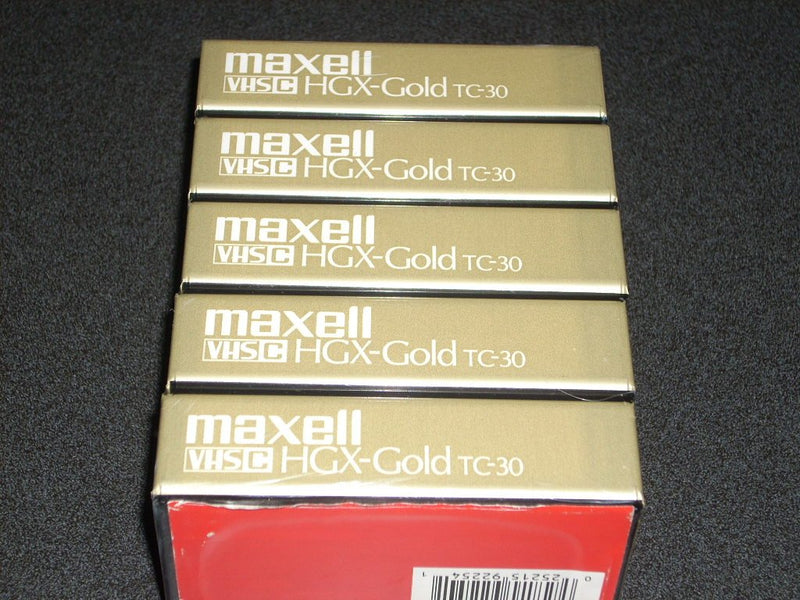 MAXELL VHS-C HGX-Gold 5-pack Camcorder Videocassettes, Premium High Grade. HGX-GOLD TC-30 Tapes