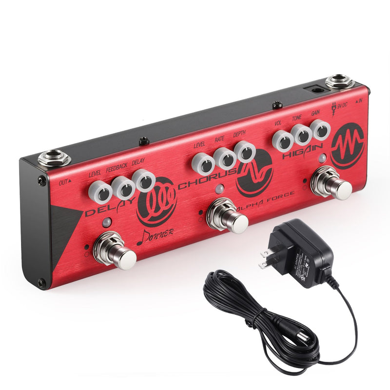 [AUSTRALIA] - Donner Multi Guitar Effect Pedal Alpha Force 3 in 1 Effects Delay Chorus High Gain Distortion Pedal with Adapter 