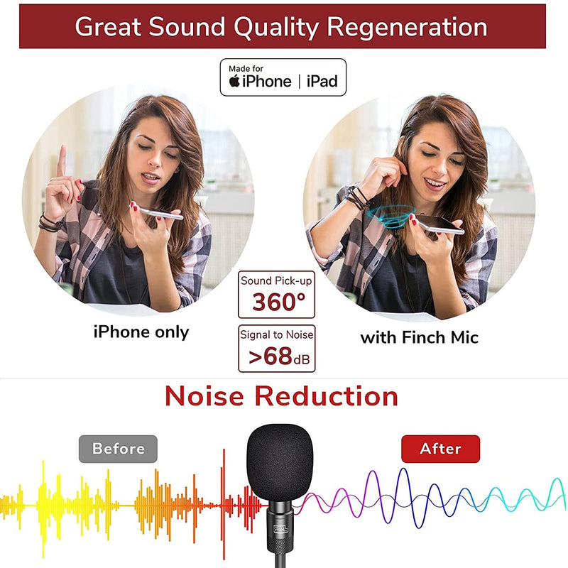 Pixel Voice Professional-Grade Wearable Lavalier Lapel Microphone Compatible with IPhone/IPad (Apple MFi-Certified) Omnidirectional Mic for Video Recording Livestream Vlog YouTube Facebook (9.8ft)