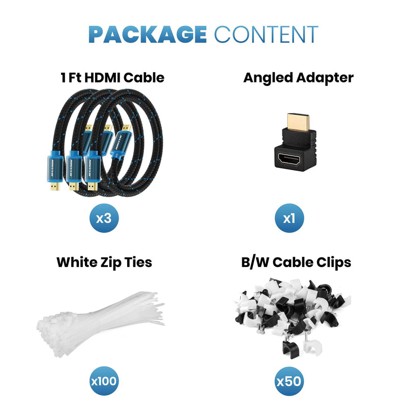 Maximm Hdmi Cable 4K 1 Foot (3 Pack) High Speed 18Gbps 2.0 Cables HDMI 2.0 Cable 4K@60Hz HDR, 3D, 2160P, 1080P, Ethernet, HDCP 2.2, ARC Braided HDMI Cord 1Ft, 3 Pack 1 Feet