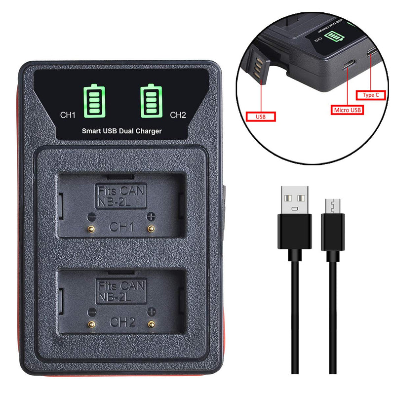 NB-2L NB-2LH Battery and LED Dual Charger Compatible with Digital Rebel XTI XT PowerShot G7 G9 S70 S80 S60 S50 S30 S40 S45 EOS 400D 350D DC410 DC420 VIXIA HF R10 HF R100 HF R11