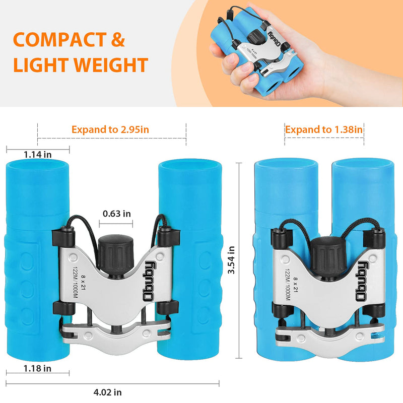 OBUBY Real Binoculars for Kids Gifts for 3-12 Years Boys Girls 8x21 High-Resolution Optics Mini Compact Binocular Toys Shockproof Folding Small Telescope for Bird Watching,Travel, Camping Sky Blue