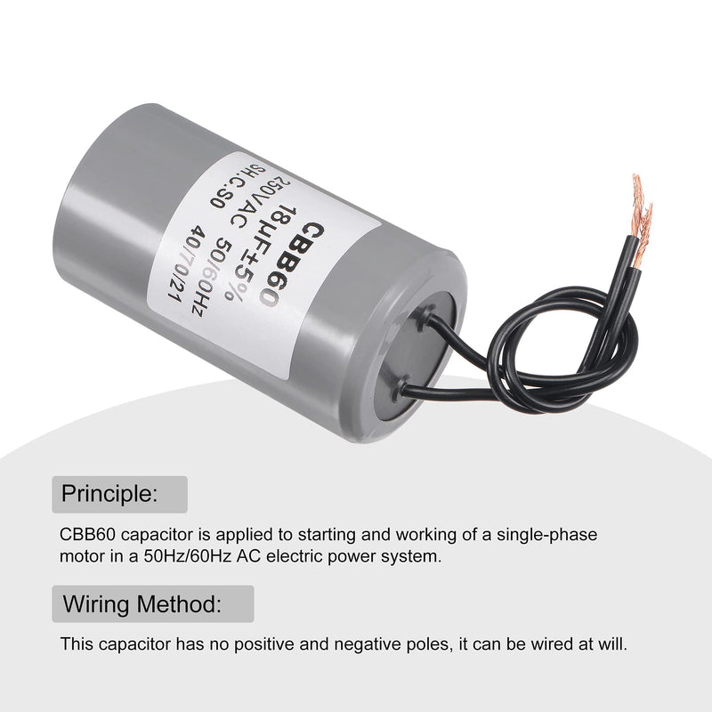 MECCANIXITY CBB60 Run Capacitor 18uF 250V AC 2 Wires 50/60Hz Cylinder 75x41mm for Air Compressor Water Pump Motor