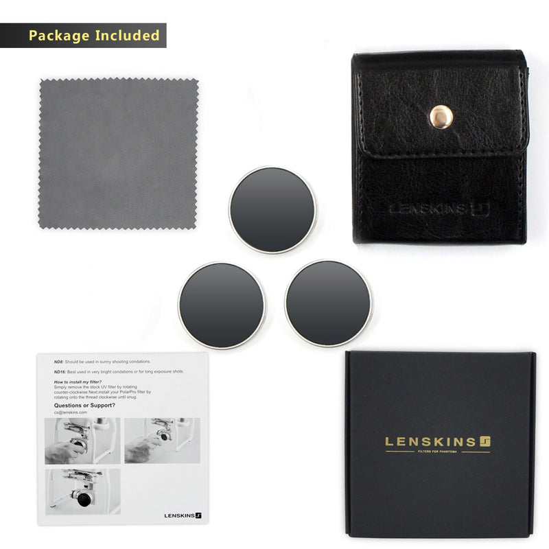 LENSKINS 3 Pack ND4/ND8/ND16 Camera Lens Filter for DJI Phantom 4 Pro/Pro+/Advance, AGC Optics, Weather-Sealed, Multi-Resistant Coated Neutral Density Filter 3 Pack (ND4/ND8/ND16)