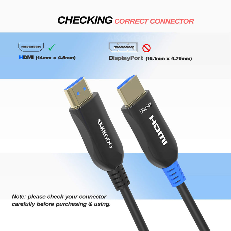 AKKKGOO Fiber Optic HDMI Cable 30ft, HDMI Cable Fiber 4K 60Hz HDMI2.0b, Subsampling 4:4:4/4:2:2/4:2:0, HDR, Dolby Vision, HDCP2.2, ARC, 3D, High Speed 18Gbps, Slim and Flexible Active HDMI Cable (10m) 30ft/10m