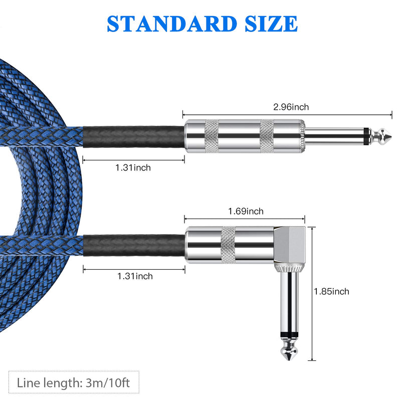 [AUSTRALIA] - 1/4 Inch Cable Guitar Cable 10 Ft Straight to Right Angle 1/4 Inch 6.35mm Plug Bass Keyboard Instrument Cable Blue and Black Tweed Cloth Jacket, Electric Mandolin, pro Audio JOLGOO 10 Feet Blue Black 