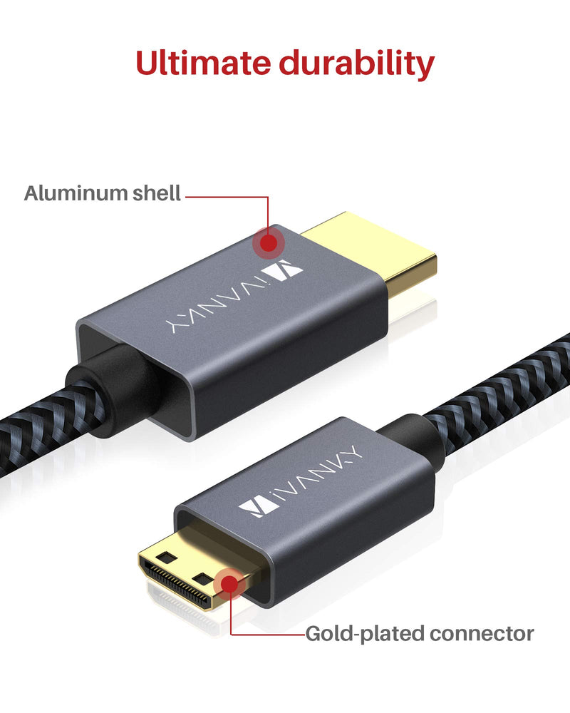 Mini HDMI to HDMI Cable, Ivanky High Speed 4K 60Hz Male to Male HDR HDMI 2.0 Adapter,Compatible with Sony HDR-XR50, Nikon Z6 Canon EOS RP/EOS R/EOS 7D Mark II / XA40,Lenovo Thinkpad Yoga, 6 ft