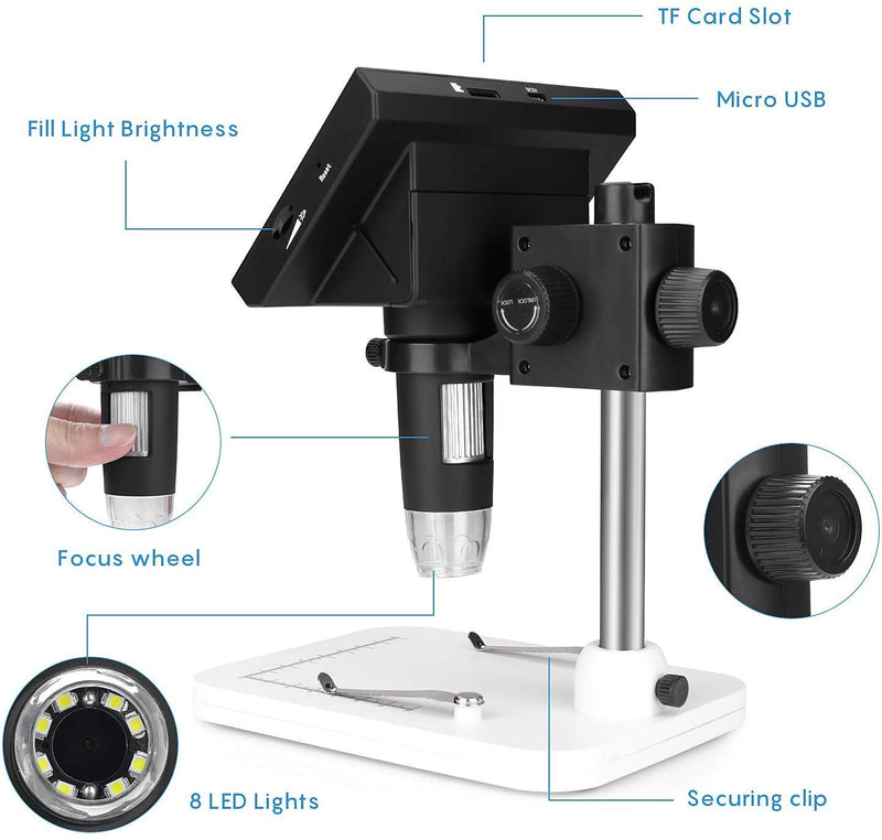 LCD Digital Microscope, Amoper 4.3 inch Coin Microscope 10X-600X Magnification Video Camera Recorder with Rechargeable Battery for Adults Repair Soldering Jewelry Kids Outside Use