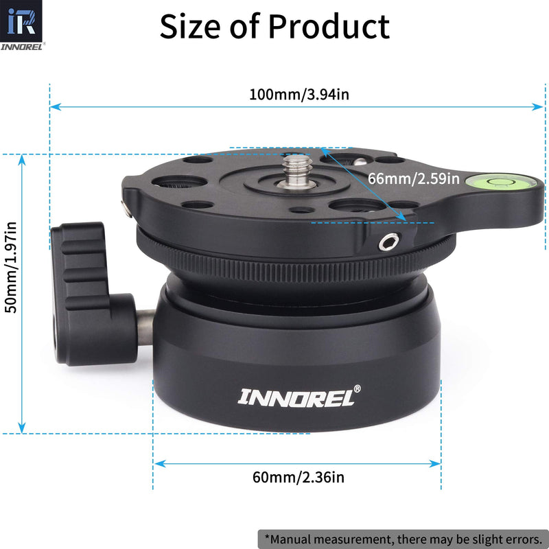 INNOREL Tripod Leveling Base, LB60 Leveling Base Half Ball with Offset Bubble Level and Bubble Level Bag for Canon, Nikon and Other DSLR Cameras with 1/4" Thread, Tripods and Monopods with 3/8" Thread