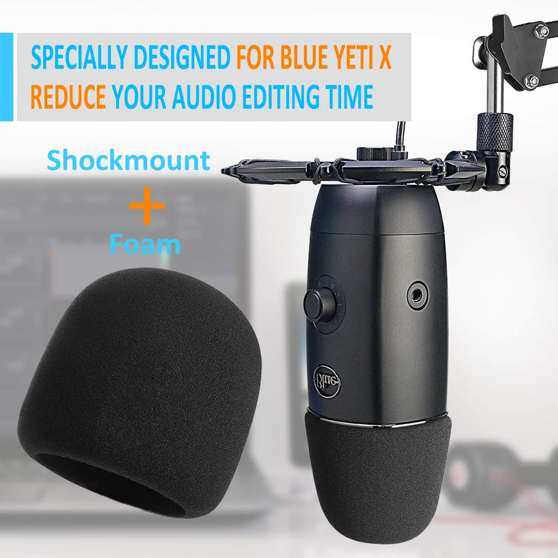 [AUSTRALIA] - Blue Yeti X Shock Mount with Pop Filter, Alloy Shockmount with Foam Windscreen Reduces Vibration and Shock Noise Matching Boom Arm Mic Stand, Designed for Blue Yeti X Microphone by YOUSHARES Shock Mount with Windscreen 