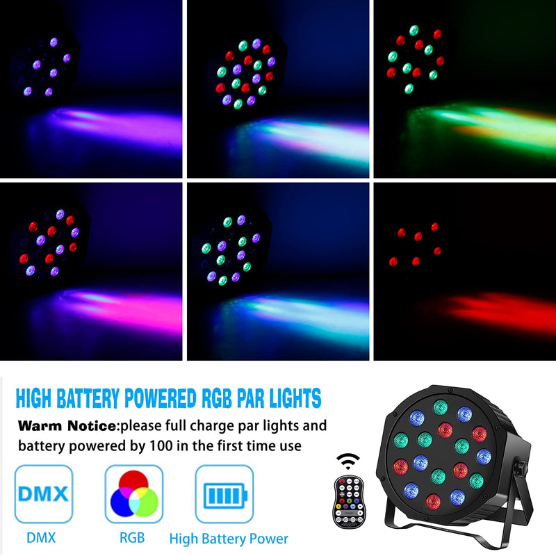 RGB LED Par Light, 18 LEDs x 16W Stage Par Light with Remote Controller, 7CH DMX Sound Control Use for Disco, Ballroom, KTV, Bar, Club, Wedding, Party Outdoor (1 Pack) 1 Pack