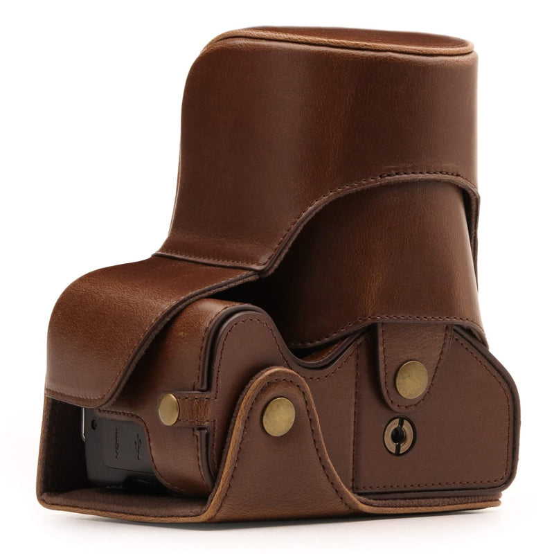MegaGear Ever Ready Leather Camera Case Compatible with Canon EOS Rebel SL3, Kiss X10, Rebel SL2, Kiss X9 18-55mm Lens Dark Brown