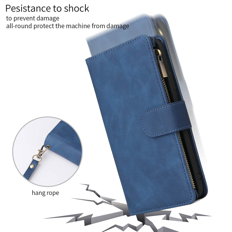 [AUSTRALIA] - UEEBAI Wallet Case for iPhone SE 2022 5G/iPhone 7/iPhone 8/iPhone SE 2020, Premium PU Leather Magnetic Handbag Zipper Pocket Card Slots with Wrist Strap Flip Case for iPhone SE3/SE2 - Blue 