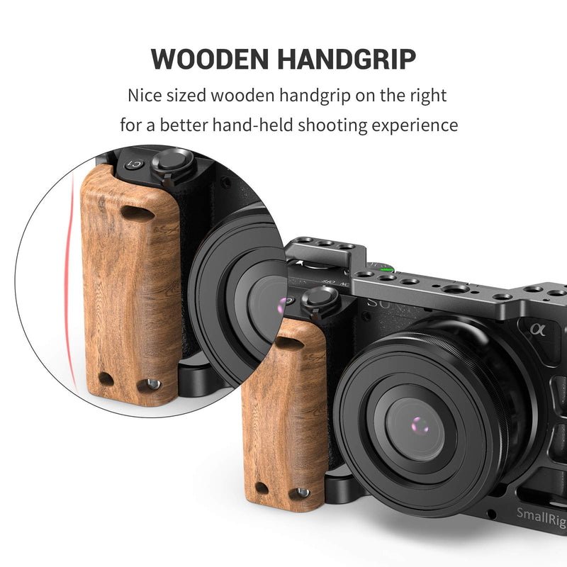 SmallRig Cage Kit with Wooden Handle Hand Grip, for Sony A6100 A6300 A6400 Camera - KCCS2705 cage w/ wooden handle