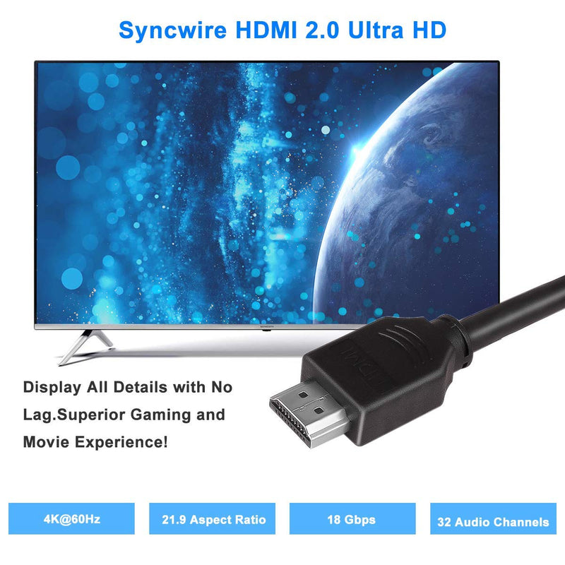 4K HDMI Cable, CP COMPUPARTNER High Speed 18Gbps HDMI 2.0 Cable,4K @ 60Hz, Ultra HD, 2K, 1080P & ARC Compatible | for Laptop, Monitor, PS5, PS4, Xbox One, Fire TV, Apple TV & More-Black 6 Feet