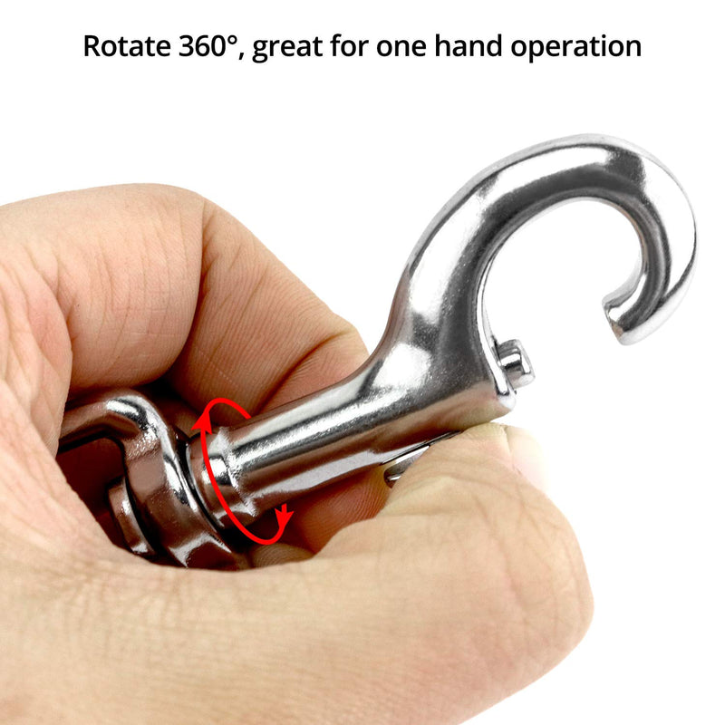 QWORK 3-1/2"Swivel Eye Bolt Snap Hook, 2Pcs, 316 Stainless Steel Single Ended Trigger Snap Clips for Diving/Pet Leash/Key Chain/Flag/Clothes Line