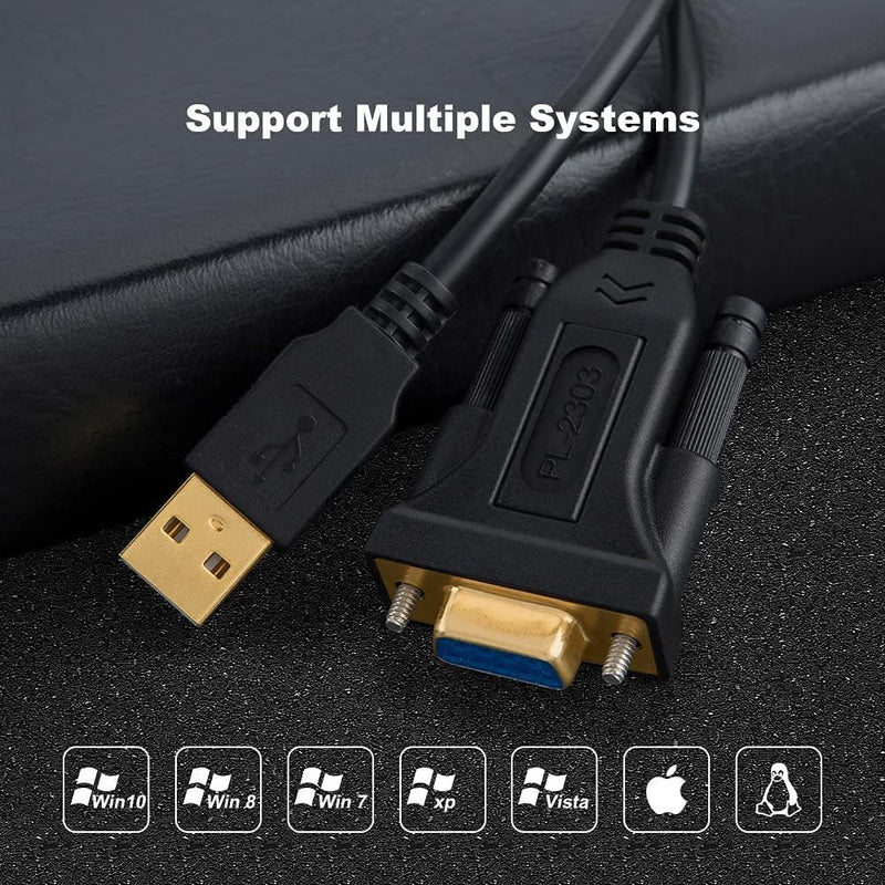 CableCreation [2-Pack] USB to RS232 Adapter with PL2303 Chip 3.3 FT, USB 2.0 to RS232 Female DB9 Serial Converter Cable for Cashier Register, Modem, Scanner, Digital Cameras, CNC, 1M Black 3.3FT / 1M PL2303 Chipset - 2 Pack