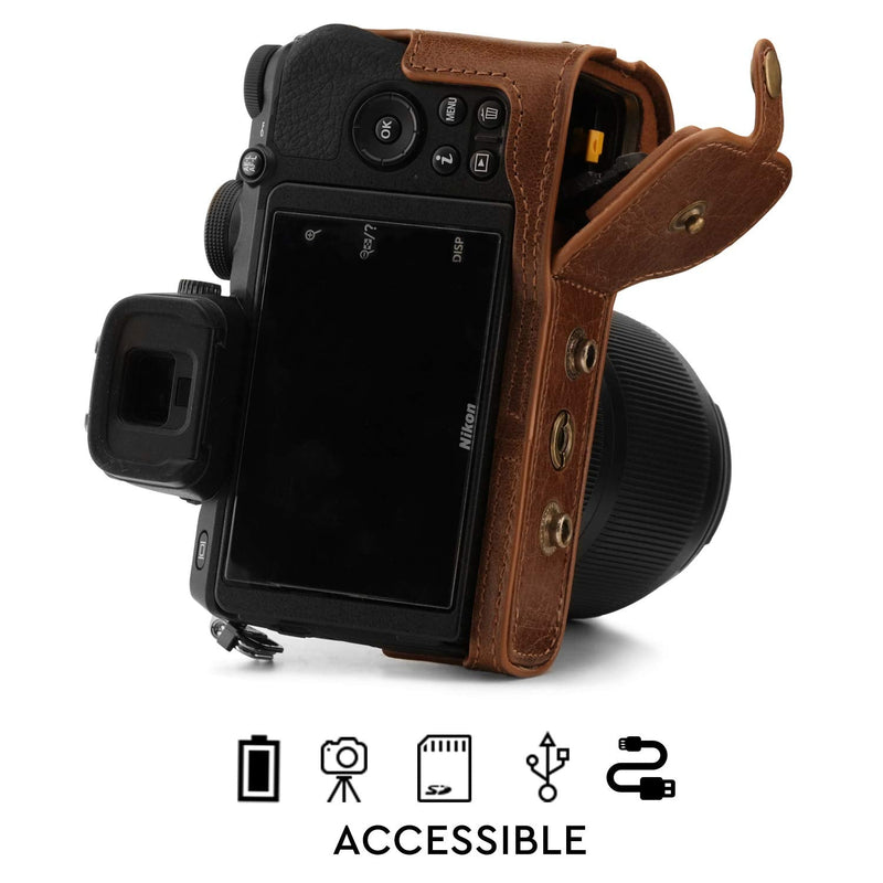 MegaGear Ever Ready Genuine Leather Camera Case Compatible with Nikon Z50 (50-250mm) Brown