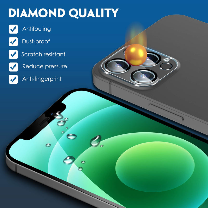 [2+2 Pack] UniqueMe Compatible with iPhone 12 Pro Max 5G (6.7 inch), 2 Pack Screen Protector Tempered Glass + 2 Pack Camera Lens Protector [Installation Frame] Anti-Scratch [U-Shaped Cutout]
