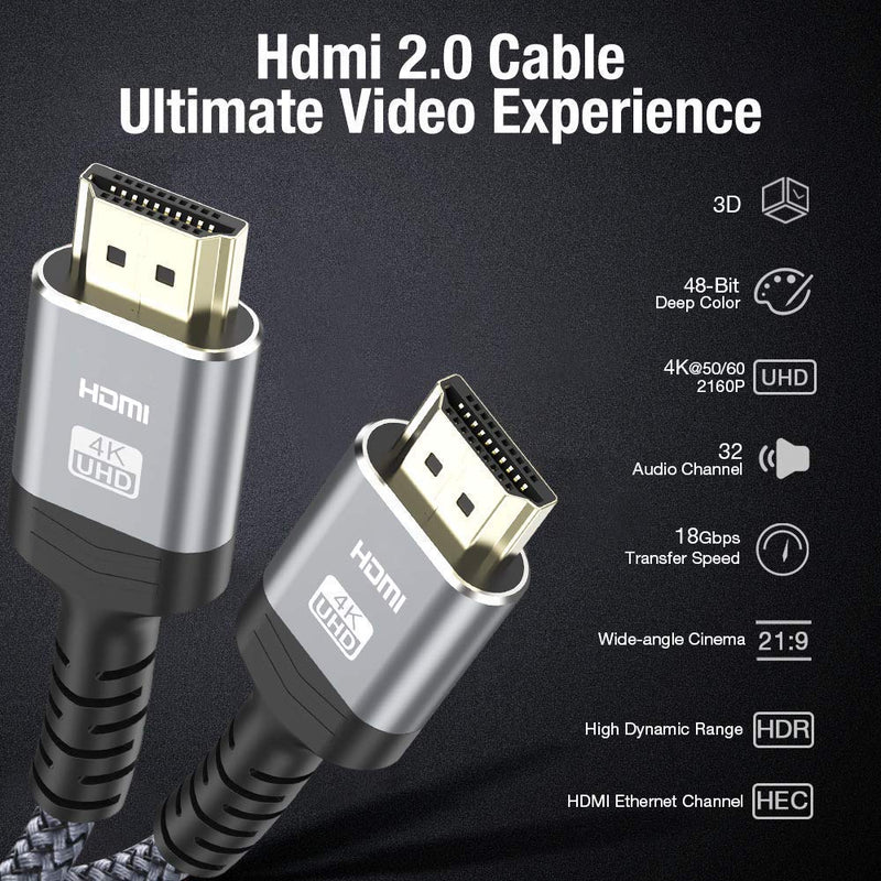 High-Speed HDMI 2.0 Cable 32FT,Highwings High Speed 18Gbps HDMI 2.0 Braided HDMI Cord Compatible 4K HDR,HDCP 2.2,Video 4K UHD 2160p,HD 1080p,3D -Playstation PS 3 PS 4 Blu-ray Netflix LG Samsung ect 32 feet