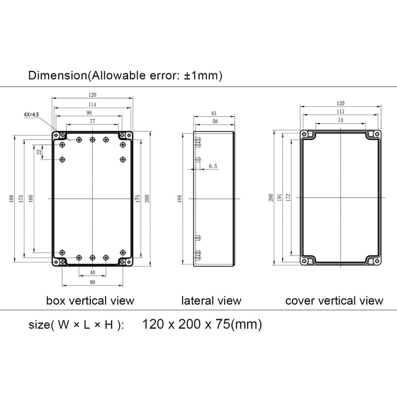 LeMotech ABS Plastic Electrical Project Case Power Junction Box , Project Box Black 7.87 x 4.72 x 2.95 inch (200 x 120 x 75 mm) 7.87 x 4.72 x 2.95(Pack of 1)