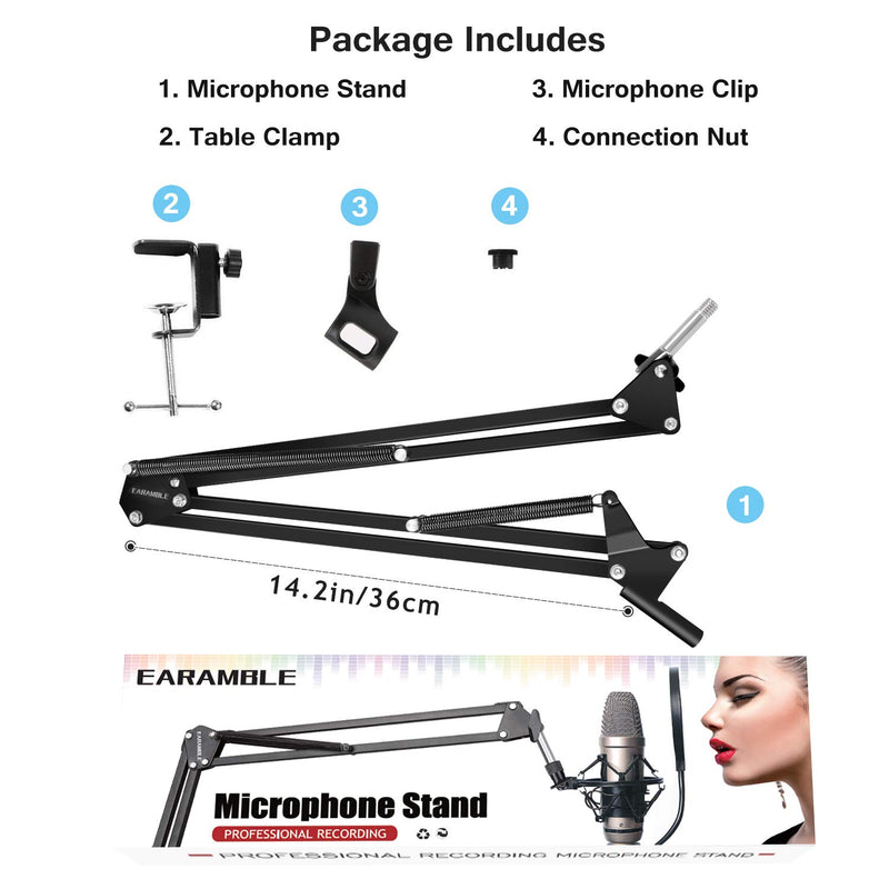 Earamble Adjustable Microphone Suspension Boom Scissor Arm Stand/Mic Stand Durable Steel with Table Mounting Clamp Suitable for Blue Yeti Snowball Microphone