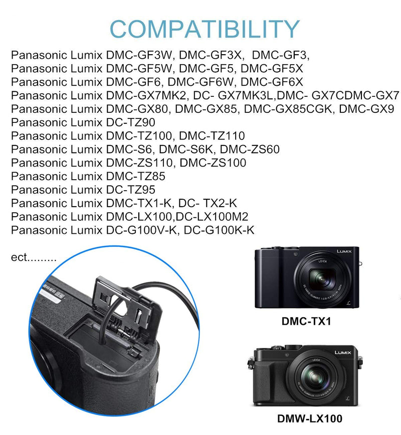 Tengdaxing DMW-DCC11 DC Coupler DMW-AC8 DMW-AC10 DMW-BLG10/DMW-BLE9 Dummy Battery AC Power Adapter kit for Panasonic Lumix DMC GX85, GX80, LX100, GX7, S6, GF3, GF6, GF5, GX7 Mark II GX85K Cameras
