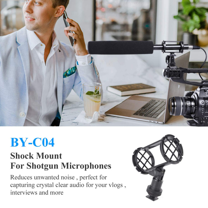 [AUSTRALIA] - BOYA BY-C04 Camera Microphone Shock Mount with Camera Cold Shoe Compatible with AKG D230 Senheisser ME66 Rode NTG-2 NTG-1 Audio-Technica AT-875R Shotgun Microphone 