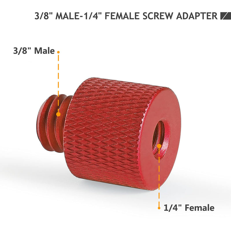 Camera Screw Adapter Thread 1/4" Male to 3/8" Female and 3/8" Male to 1/4" Female Adapter Set for Camera Monitor, Tripod, Mount Frgyee (Red) Red