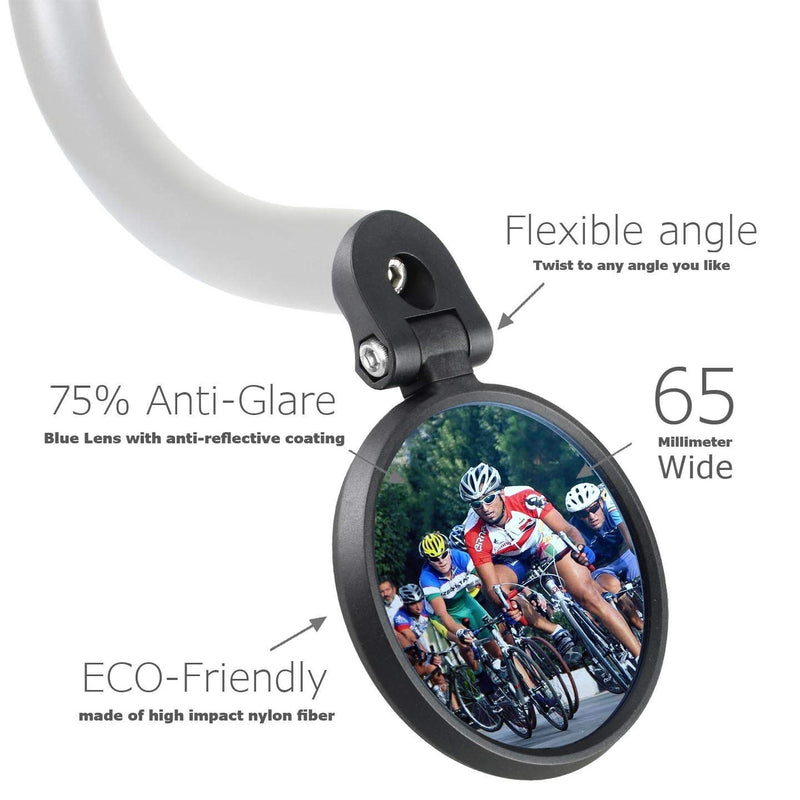 Venzo Bicycle Bike Accessories Handlebar End Mount Mirror Blue Lens 75%/Silver Lens 50% Anti-Glare Glass - Great for Road or Mountain Rear View (Left, Right or Pair) Blue Left and Right