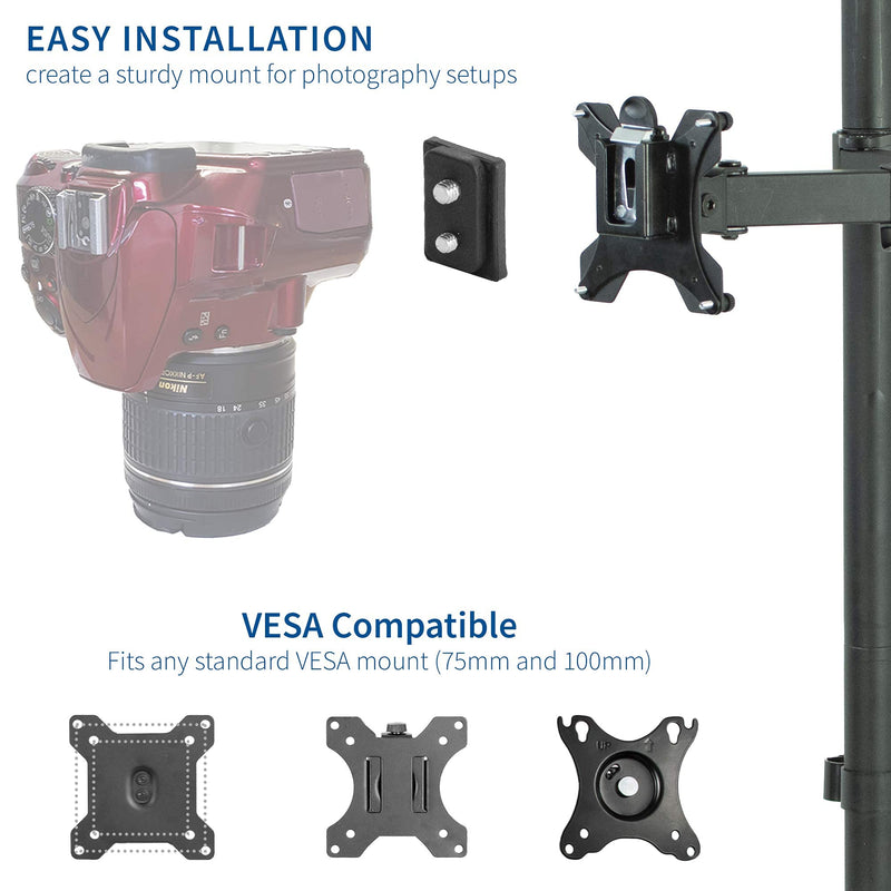 VIVO Universal VESA Adapter Bracket Kit for DSLR Cameras/Camcorders, 1/4 inch Mount, Photo and Video Shooting, Attaches to Monitor Stands for Overhead Placement, 75x75mm and 100x100mm, MOUNT-V00CAM