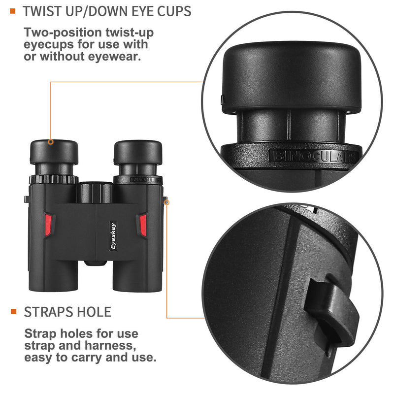Eyeskey Wayfarer 8x32 Compact Binoculars for Adults and Kids with Phone Adapter, Specially Designed for Travel, Great Gift Black