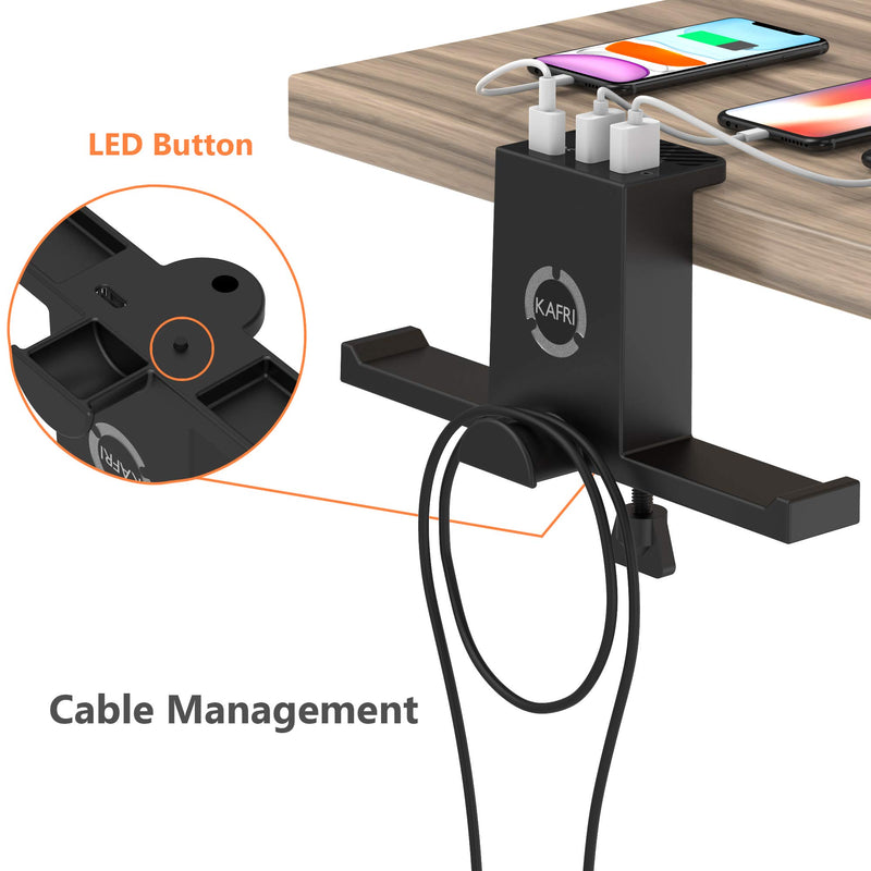 RGB Headphone Stand Hanger with USB C Charger, KAFRI Under Desk Dual Headset Holder Earphone Hook Mount Rack with 3 USB Charging Ports, PC Gaming Desk Accessories