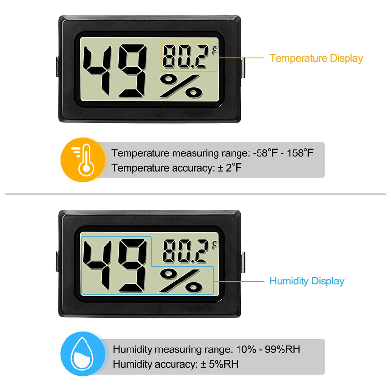 3 Mini Digital Thermometer Hygrometer with Probe Indoor Temperature Humidity Meter Gauge LCD Fahrenheit Display Hygrometer Thermometer Gauge for Incubator Reptile Plant Terrarium Greenhouse 3 Black