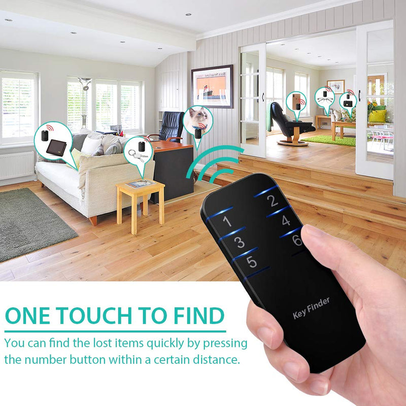 Key Finder, Stick on Remote Finder Locator | 6 Pack Key Finders That Make Noise, 95dB Beeper RF Wireless Wallet Car Key and TV Remote Control Finder | Item Remote Tracker for Wallet Phone and Glasses 6 PACK - Black [LATEST]