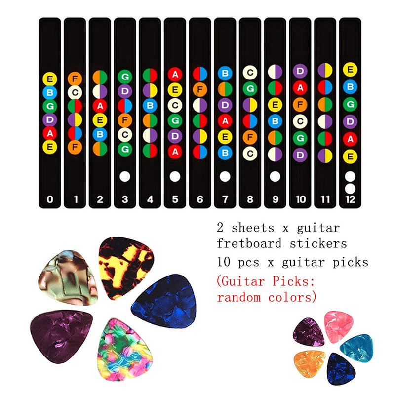 MOVKZACV Guitar Fretboard Stickers with Guitar Picks Guitar Note Stickers Learn Guitar Tabs Sticker Bridge Pin Puller for Guitar Beginner Learner Type 1