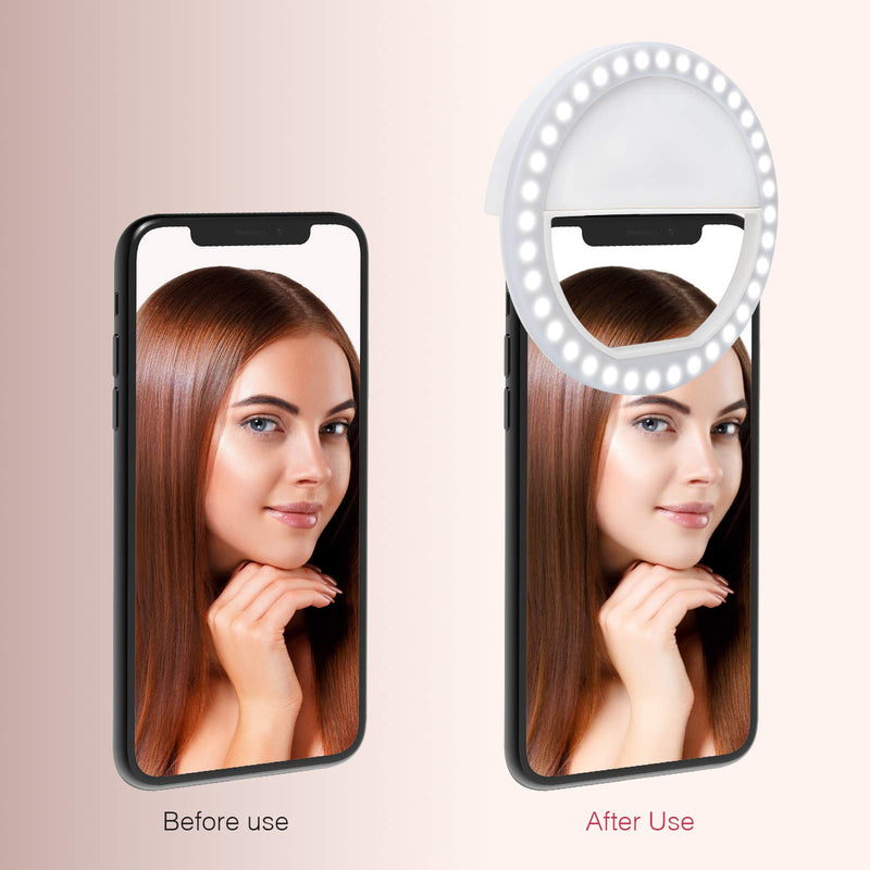 Selfie Ring Light, Mocalaca Selfie Light Rechargeable Portable Clip-on Selfie Fill Ring Light for iPhone Android Smart Phone Laptop Photography, Camera Video, Girl Makes up