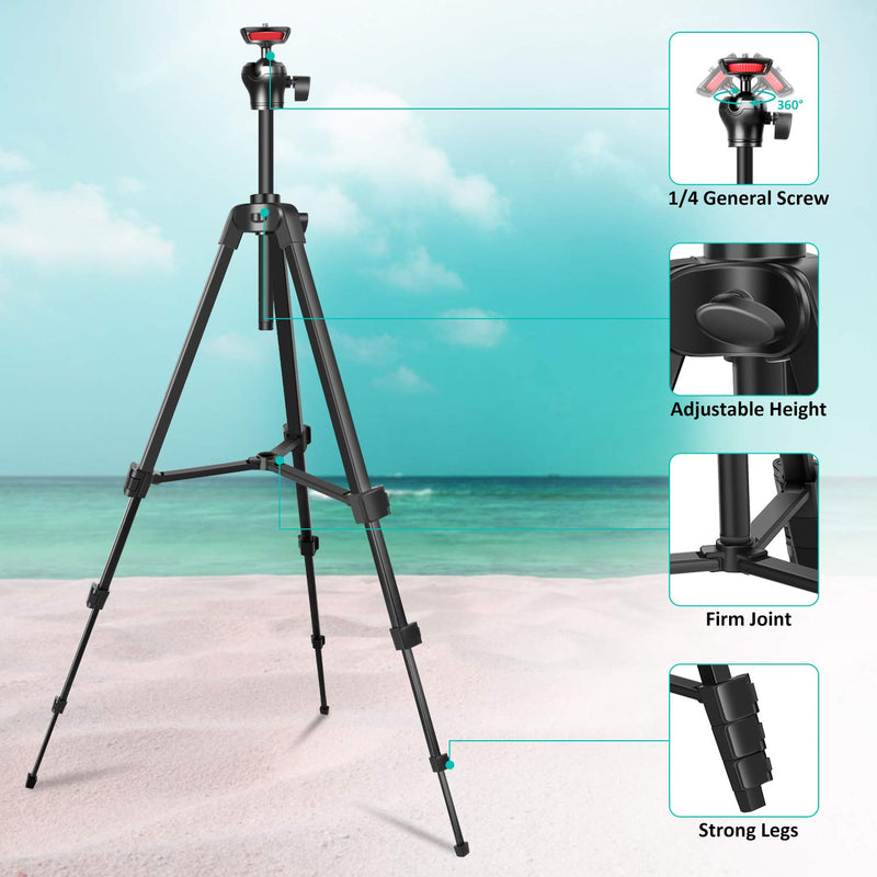 57”Tripod, Portable Lightweigh Travel Phone Tripod for Live Streaming Vlog Video,with Phone Clip, Remote Shutter, Backpack, Maximum Load 3KG, 1/4" Mounting Screw, TAIROAD T50 black 57''