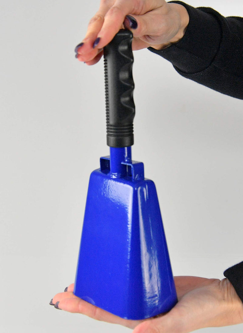 HOME-X Large 10” Iron Cowbell with Sturdy Handle, Cheering, Sporting Event Bell, Blue, 10” L x 4 ¼” W, 2 ½” H