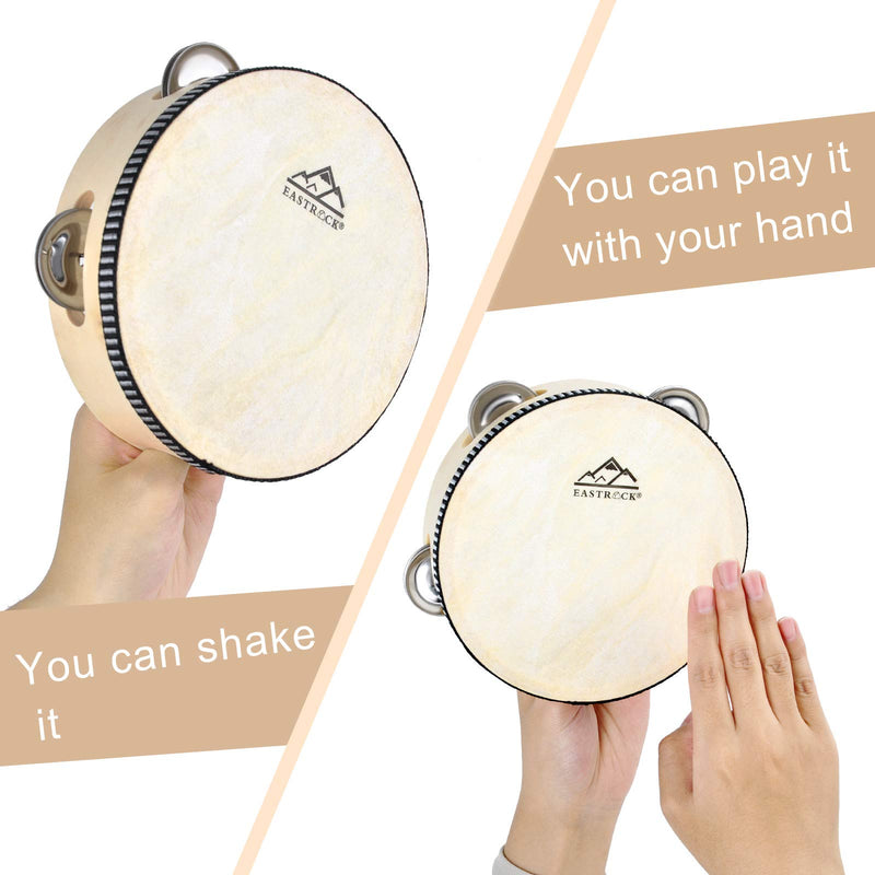 Eastrock Hand Held Tambourine Drum 6 inch Wood Tambourine Metal Jingles Percussion Musical Educational Toy Instrument for Church, KTV,Party (6 inch)