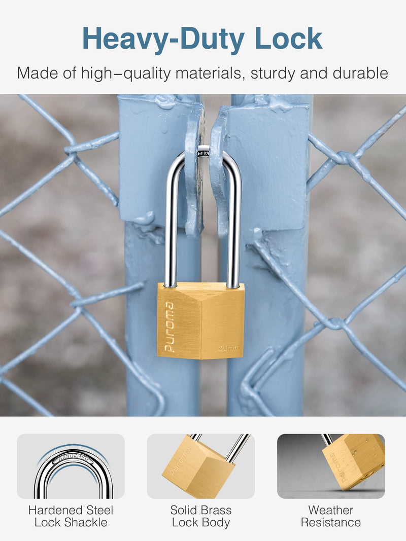 Puroma 1 Pack Keyed Padlock Waterproof Solid Brass Lock, 2.6 Inch Long Shackle for Sheds, Storage Unit School Gym Locker, Fence, Toolbox, Hasp Storage